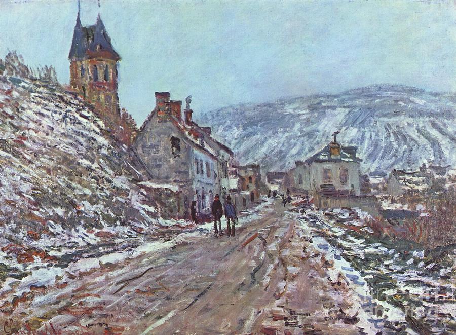 Street in Vetheuil in Winter Painting by Extrospection Art