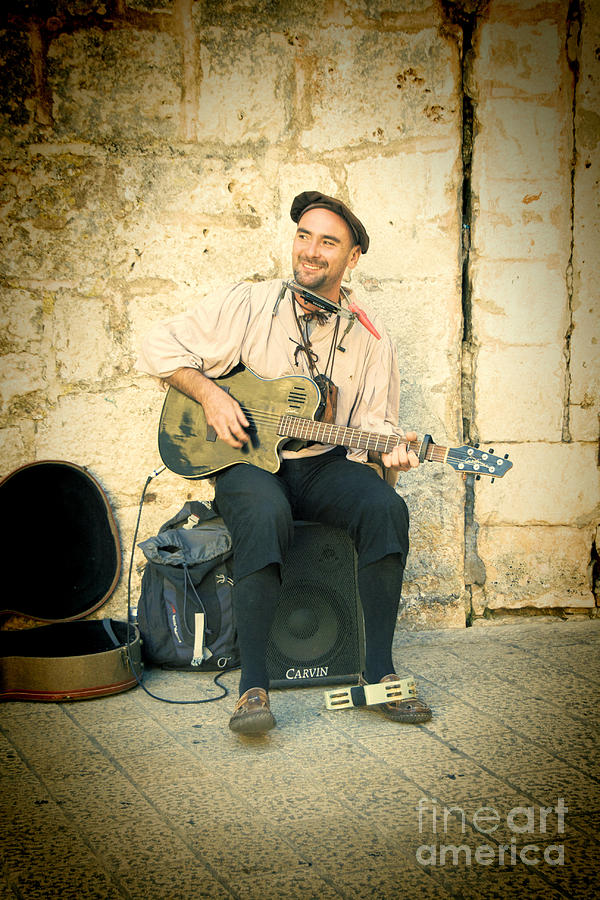 Vintage Photograph - Street Musician by Crystal Nederman