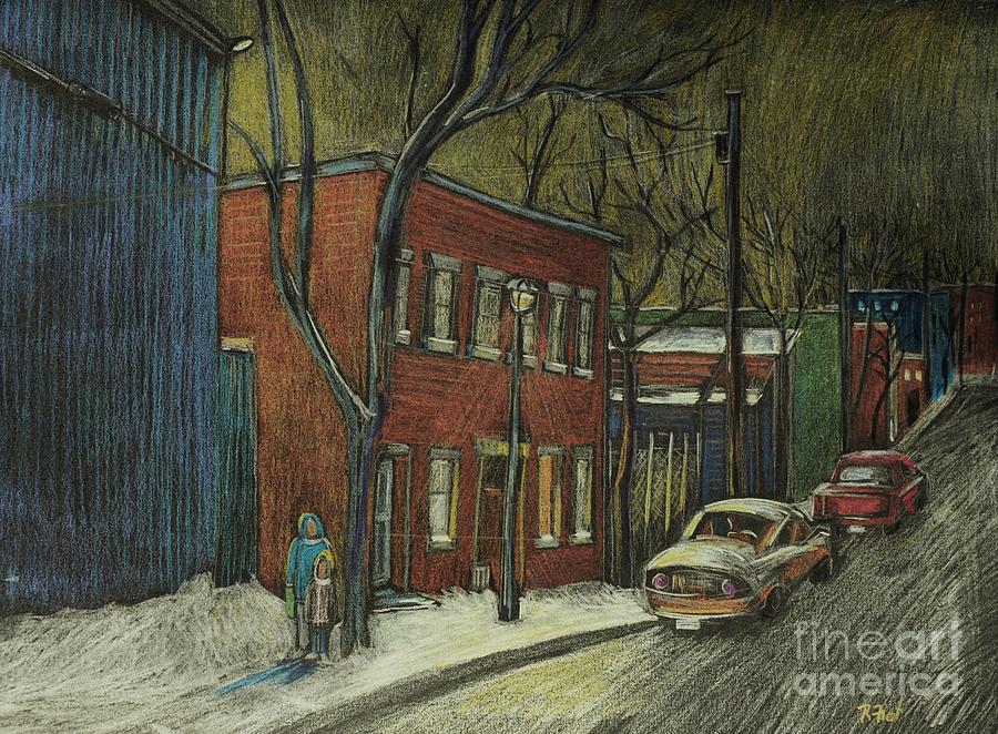 Street Scene in Pointe St. Charles Drawing by Reb Frost