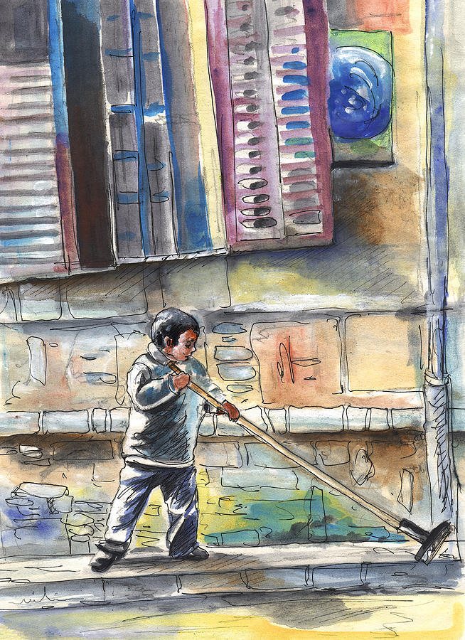 Street Sweeper in Cyprus Painting by Miki De Goodaboom