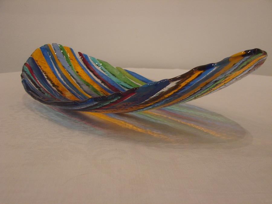 Fused Glass Glass Art - Striped Dish With Bubbled Bottom by Judy Jones