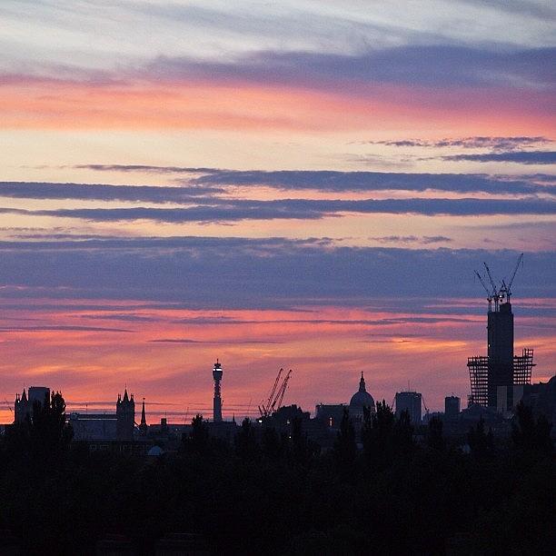 London Photograph - Stripey Pink Sunset : London Skyline by Neil Andrews