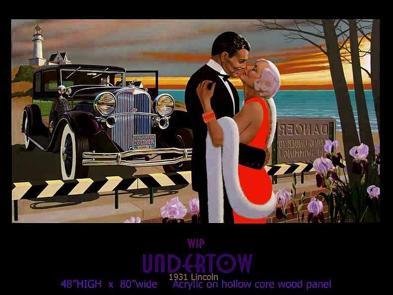 Hollywood Painting - STRONG UNDERTOW  with Clark Gable and Carol Lombard by George Torjussen