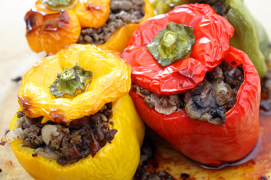 Stuffed peppers from the oven Photograph by Paul Cowan
