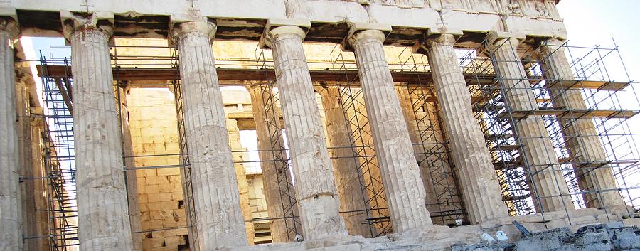 Stunning Acropolis Parthenon Architectural Pillars and Scaffolding in Athens Greece Photograph by John Shiron