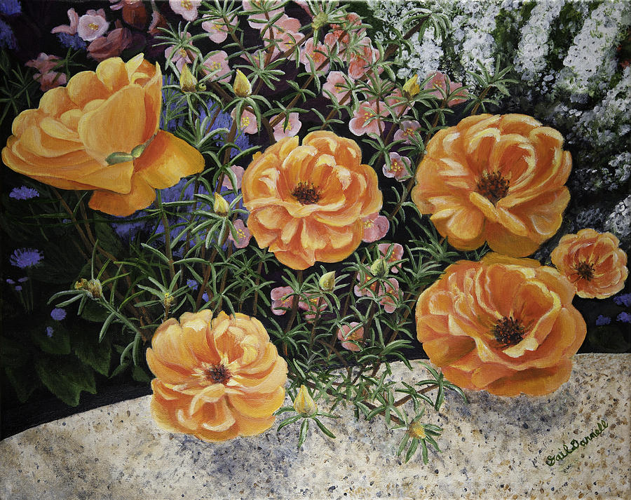Flower Painting - Summer Garden - Moss Rose by Gail Darnell