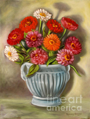 Summer Gift of Zinnias Painting by Rand Burns