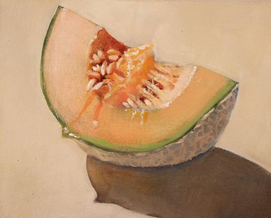 Cantaloupe Painting - Summer melon still life by Walt Maes