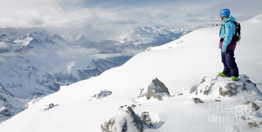 Summit Snowboarder Planning The Descent From Weissfluhgipfel Davos Photograph