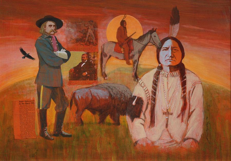 Sitting Bull Painting - Sundown of 1876 by J W Kelly Sitting Bull Painting - Sundown of 1876 by J W Kelly