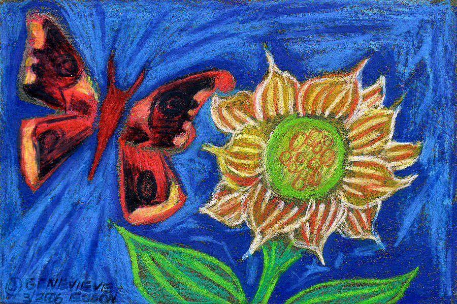 Sunflower And Red Butterfly Painting
