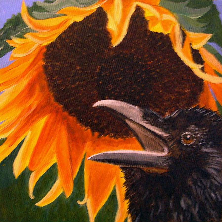 Sunflower Painting - Sunflower Crow by Kathleen A Johnson Sunflower Painting - Sunflower Crow by Kathleen A Johnson