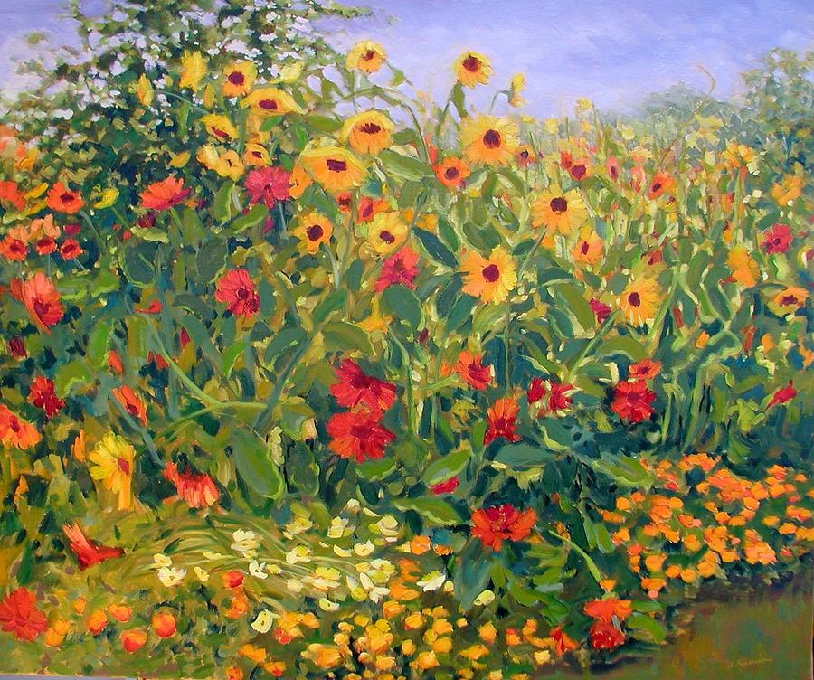 Sunflower Fiesta Painting by Liliane Fournier