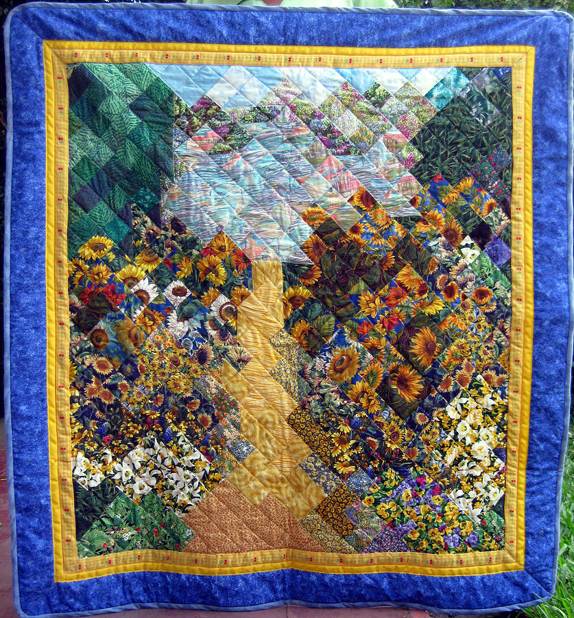 Sunflower path Quilt Tapestry - Textile by Sarah Hornsby