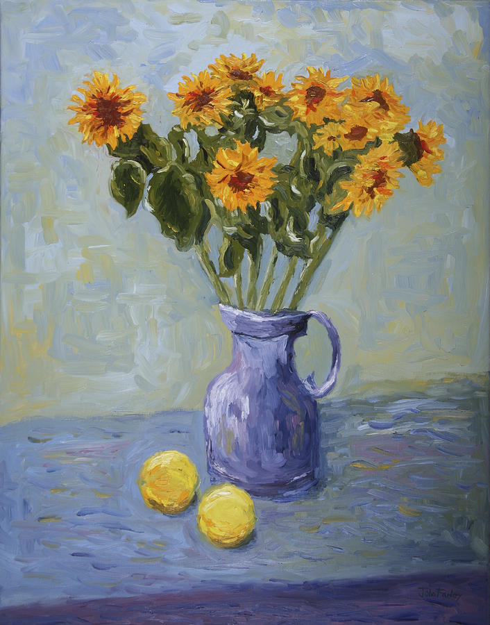 Sunflowers and Lemons Painting by John Farley