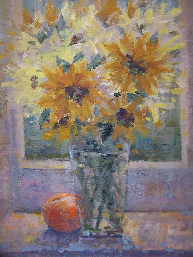 Sunflowers and peach. Painting by Bart DeCeglie