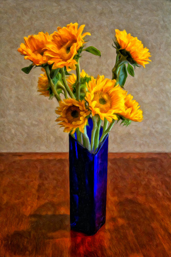 Sunflowers in a Blue Vase Painting by Dominic Piperata