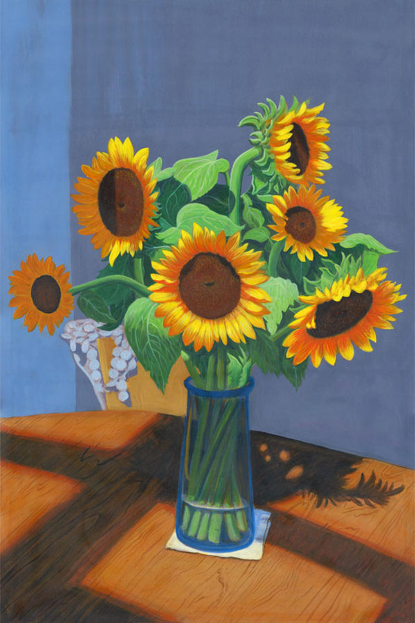Still Life Painting - Sunflowers in a blue vase by Patrick Funke