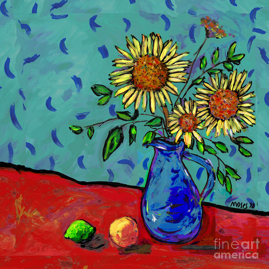 Sunflowers In A Milk Pitcher Painting by Dale Moses