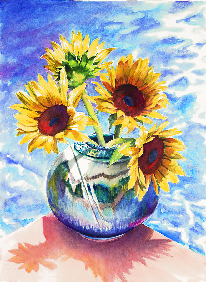 Sunflowers Sunbathing Painting by Nancy Tilles