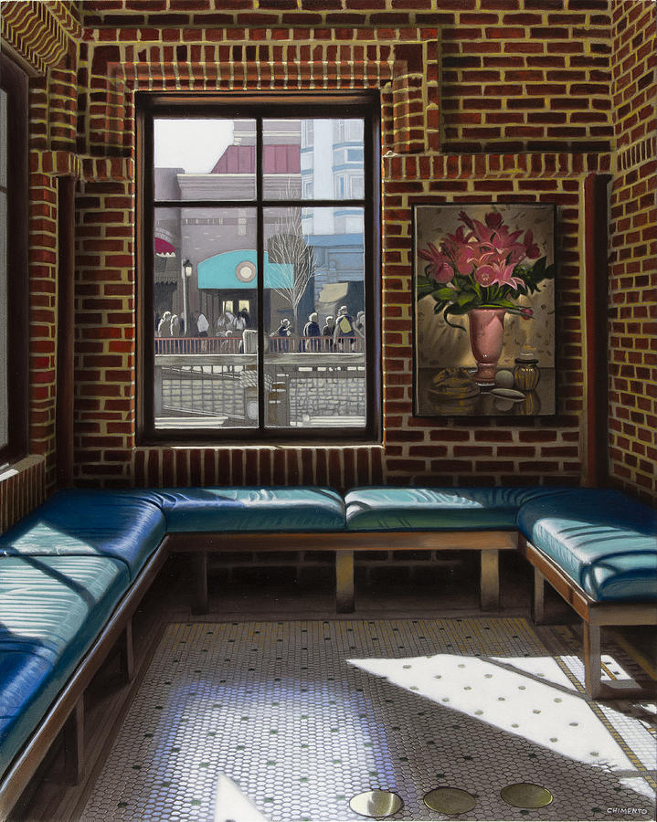 Brick Painting - Sunlight on Window Seat by Tony Chimento