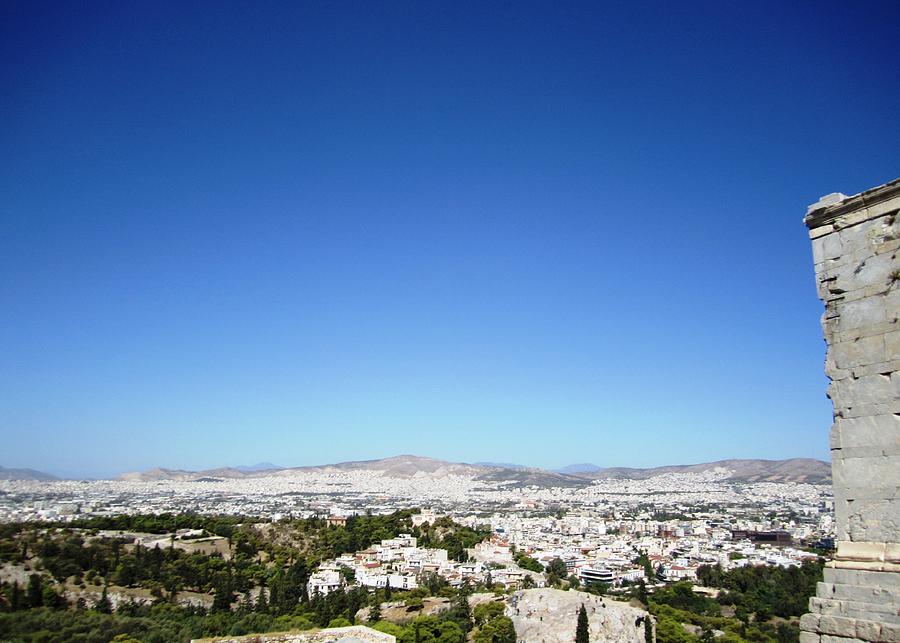 Sunny View of City of Athens from Atop of  Acropolis Parthenon Hilltop in Greece Photograph by John Shiron