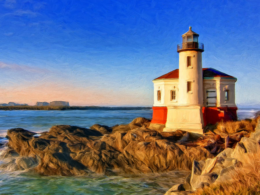 Sunrise at Coquille River Lighthouse Painting by Dominic Piperata
