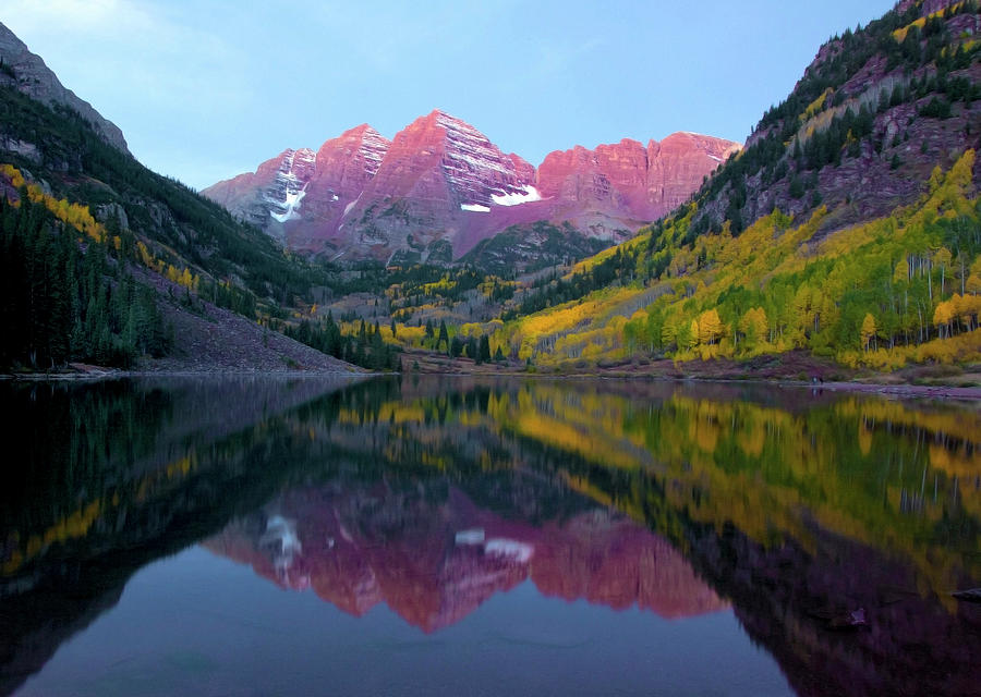 Sunrise at Maroon bells Photograph by Carolyn DAlessandro