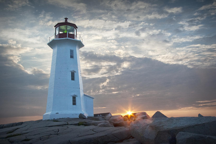 Landscape Photograph - Sunrise at Peggys Cove Lighthouse in Nova Scotia Number 041 by Randall Nyhof