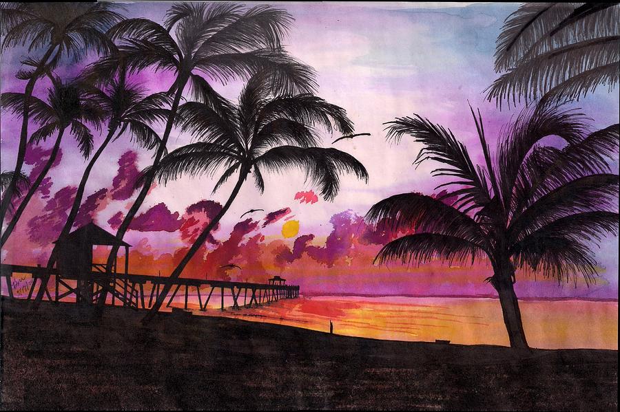 Beach Painting - Sunrise at the Deerfield Beach Pier by Beverly Marshall