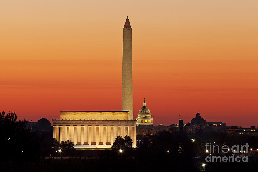 Lincoln Memorial Photograph - Sunrise over Washington DC by Brian Jannsen