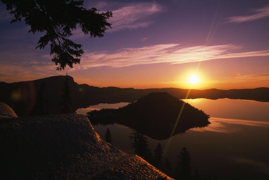 Crater Lake National Park Photograph - Sunrise Over Wizard Island At Crater by Natural Selection Craig Tuttle