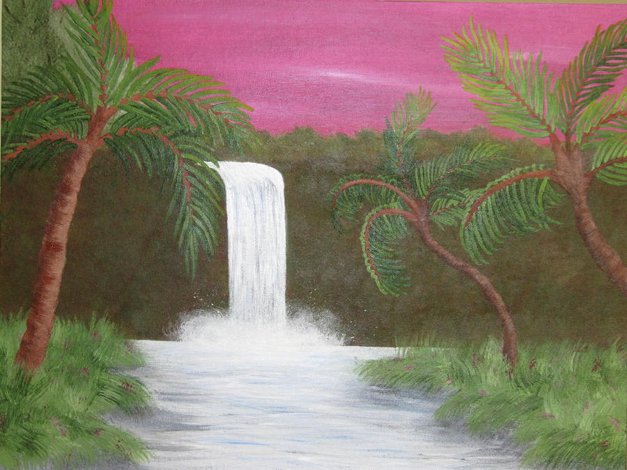 Sunrise Waterfall Painting by Valerie Crandall - Fine Art America