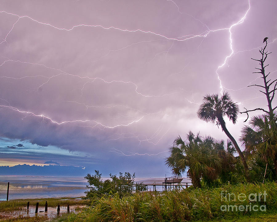 Sunset and Lightning Photograph by Stephen Whalen