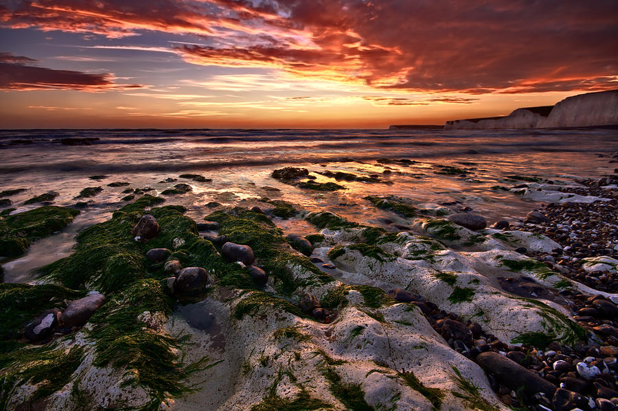 Sunset Photograph - Sunset at Birling Gap by Mark Leader