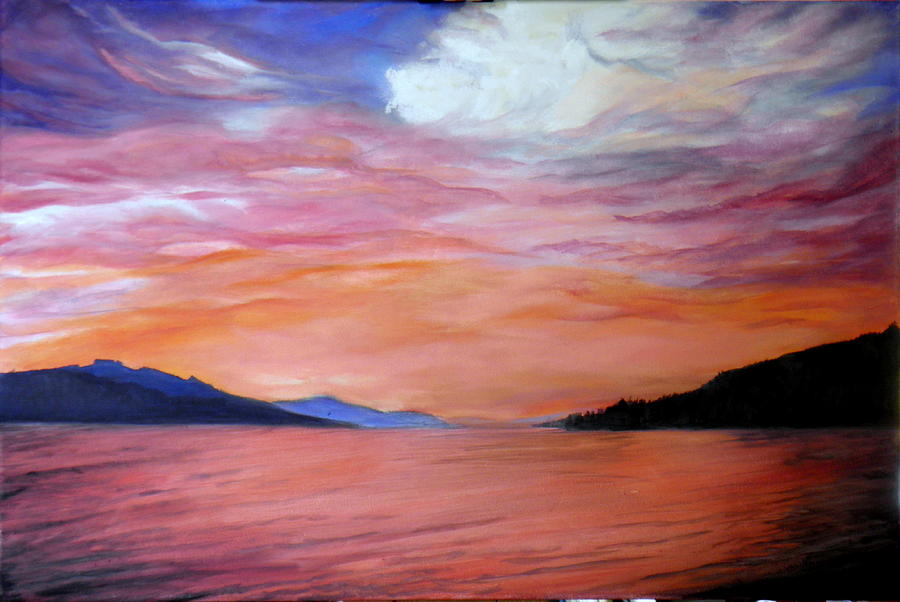 sunset at Booth Bay Painting by Ida Eriksen