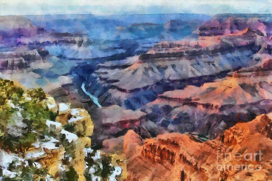 Sunset at Mohave Point at the Grand Canyon Digital Art by Mary Warner
