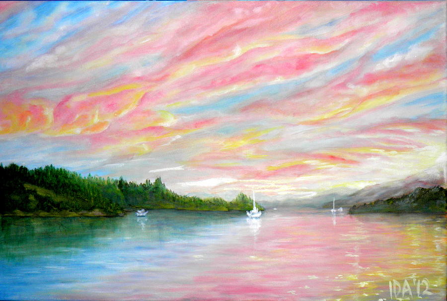 Sunset At The Bay Painting by Ida Eriksen