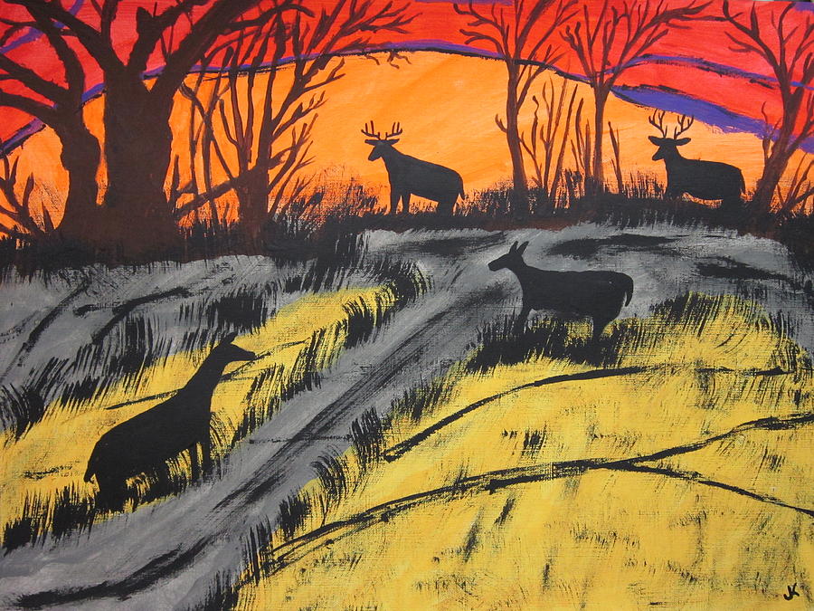 Sunset Bucks Painting by Jeffrey Koss