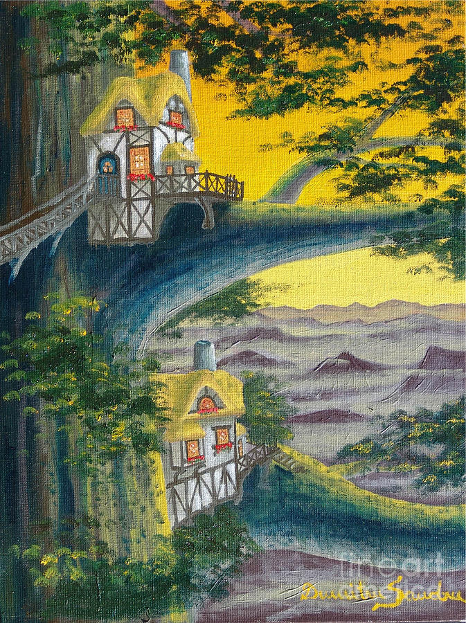 Sunset Cottage from Arboregal-The Lorn Tree Book Painting by Dumitru Sandru