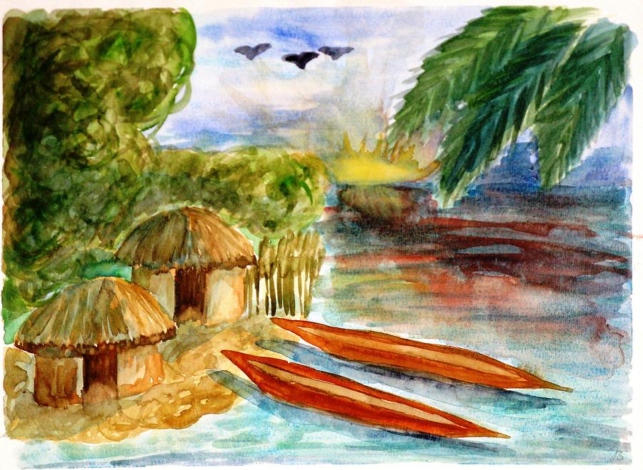 Sunset In A Fishing Village Painting - Sunset In A Fishing Village Fine ...