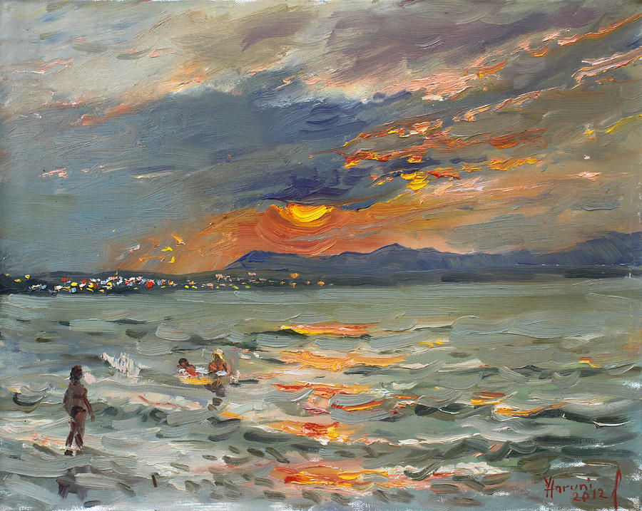 Sunset in Aegean Sea Painting by Ylli Haruni