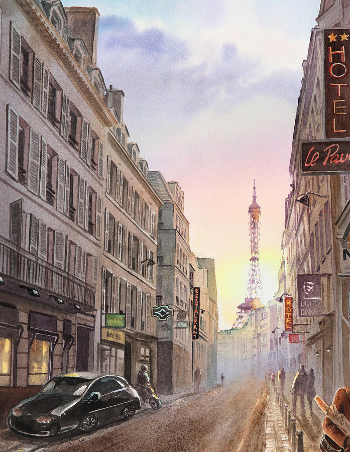 Sunset in Paris Painting by Irina Sztukowski