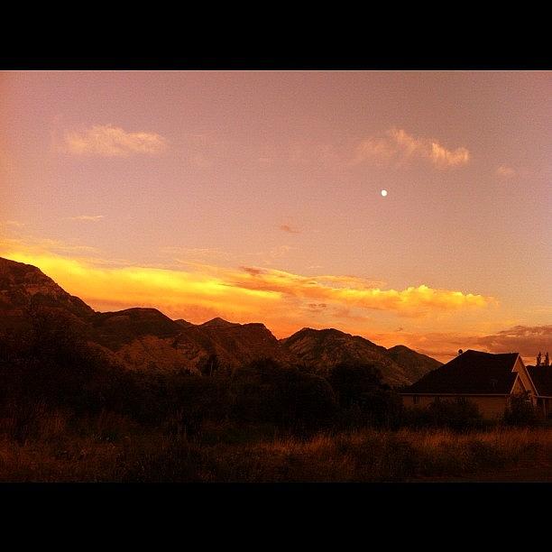 Summer Photograph - #sunset #mountains #moon #sky #clouds by Augie Stardust