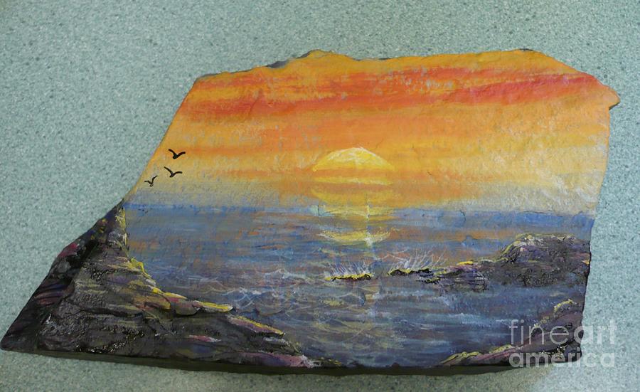 Sunset Ocean Painting by Monika Shepherdson