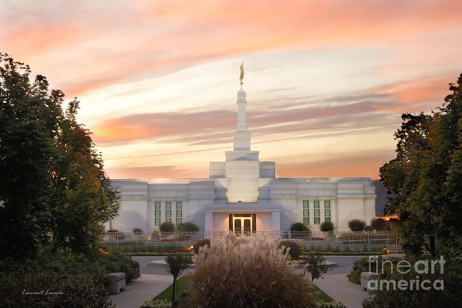 Sunset on LDS Montreal Temple Photograph by Laurent Lucuix