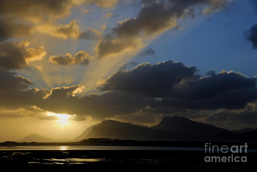 Sunset Photograph - Sunset on mountains and ocean by cloudy day by Sami Sarkis