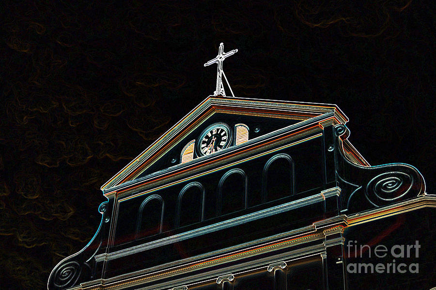 Sunset on St Louis Cathedral in Jackson Square French Quarter New Orleans Glowing Edges Digital Art Digital Art by Shawn OBrien