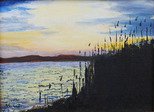 Sunset Painting - Sunset on the Bay by Bob Herbert