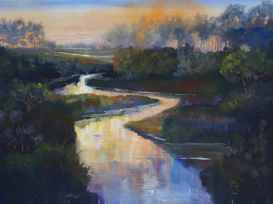 Sunset on the St. Vrain Painting by Heather Coen